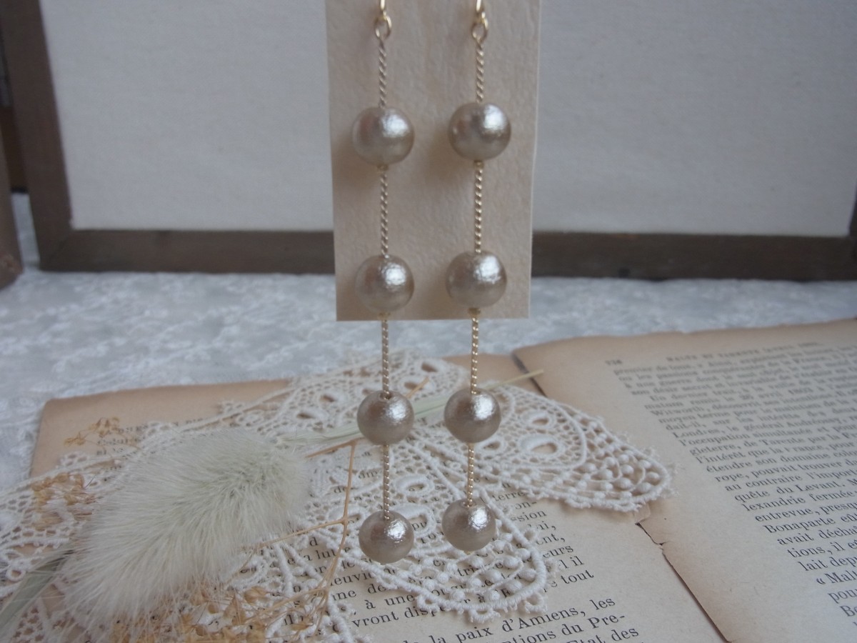 アンティークピンクパールの4連ロングピアス Iichi ハンドメイド クラフト作品 手仕事品の通販