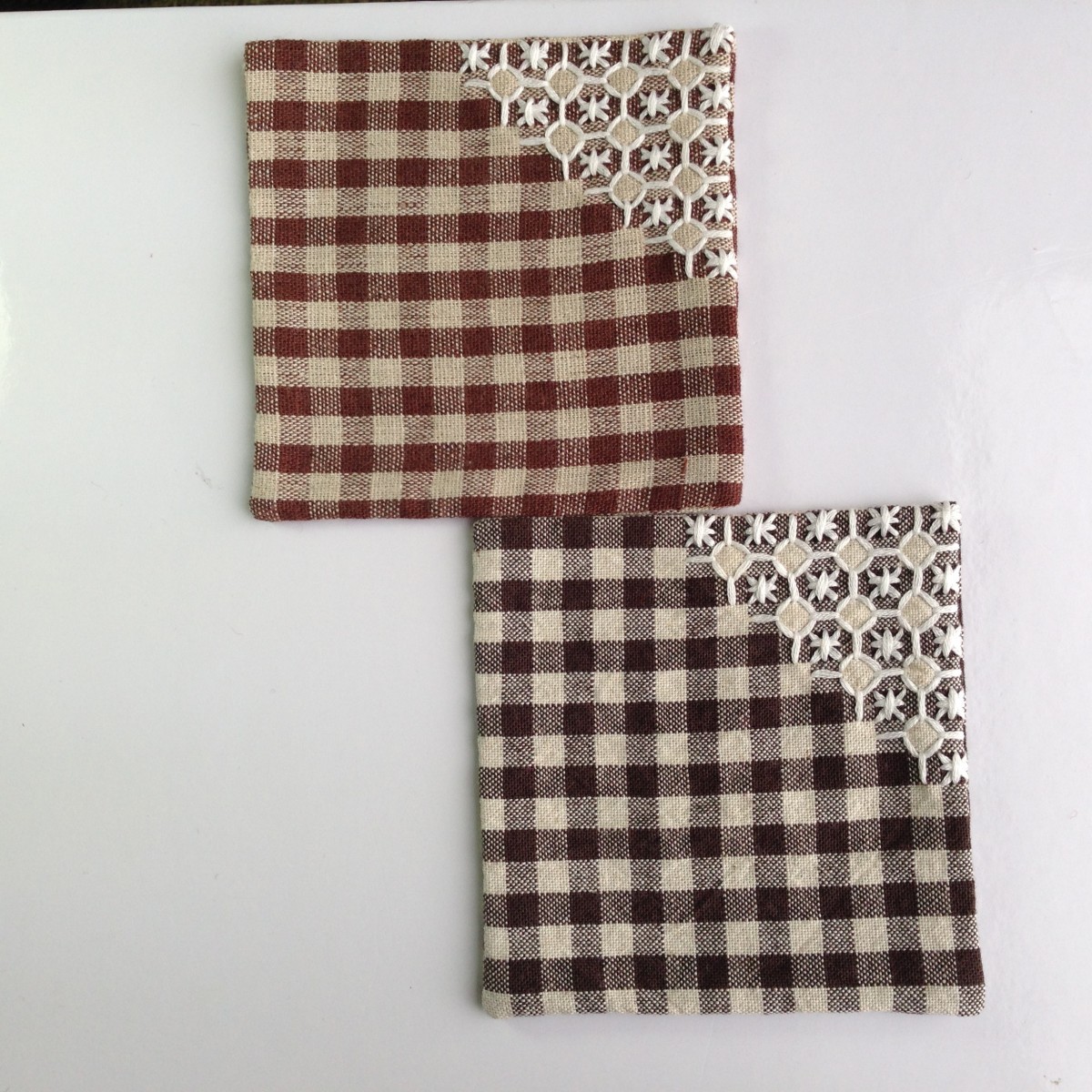 2枚setギンガムチェックの刺繍入りコースターｄｂｒ Iichi ハンドメイド クラフト作品 手仕事品の通販