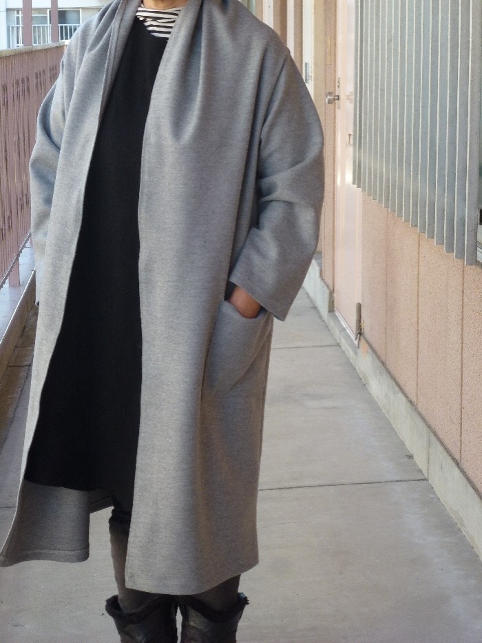 ウール圧縮ニットガウンコート 杢グレー Iichi ハンドメイド クラフト作品 手仕事品の通販