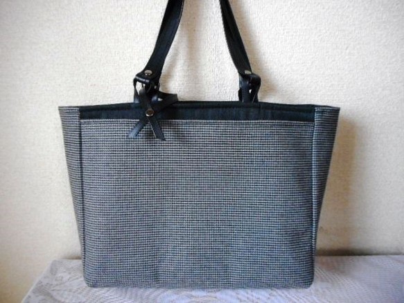 黒 グレー千鳥格子の暖かトート Iichi ハンドメイド クラフト作品 手仕事品の通販