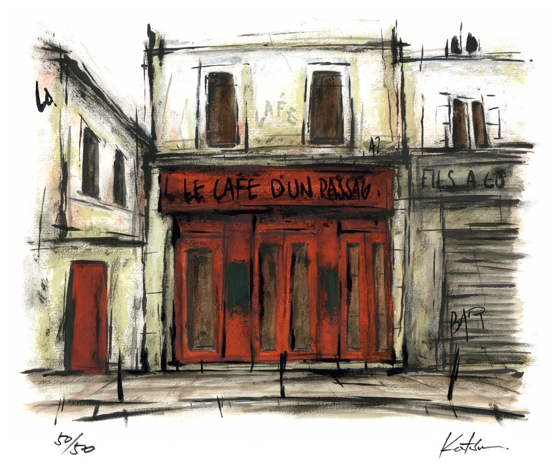 風景画 パリ 版画 街角のカフェ Le Cafe D Un Passage Iichi ハンドメイド クラフト作品 手仕事品の通販