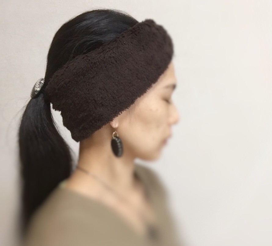 オーガニックコットン100 ボアのヘアバンド ダークグレー ダークブルー Iichi ハンドメイド クラフト作品 手仕事品の通販