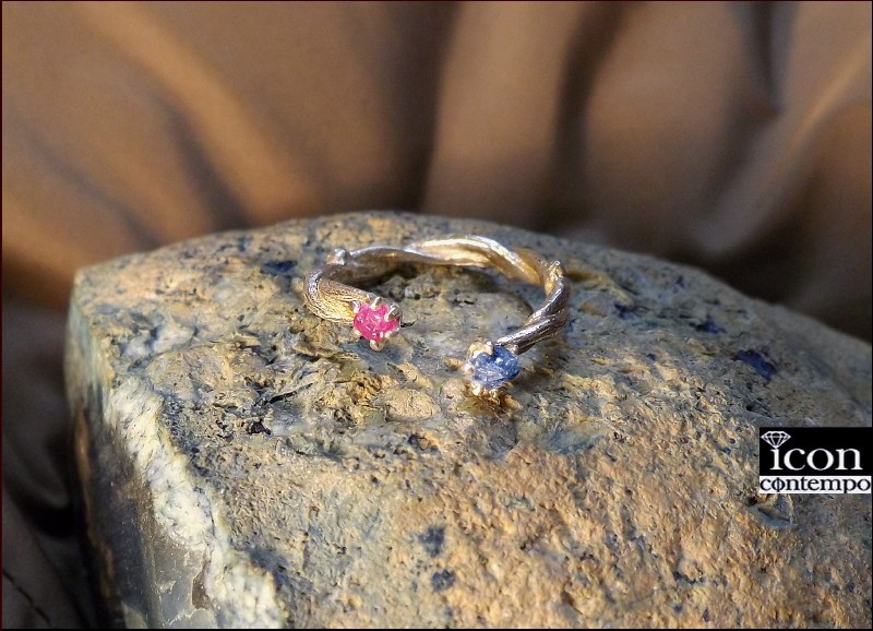 Sv イバラ ルビー原石 サファイア原石 共に非加熱ミャンマー産 オープンリング Iichi ハンドメイド クラフト作品 手仕事品の通販