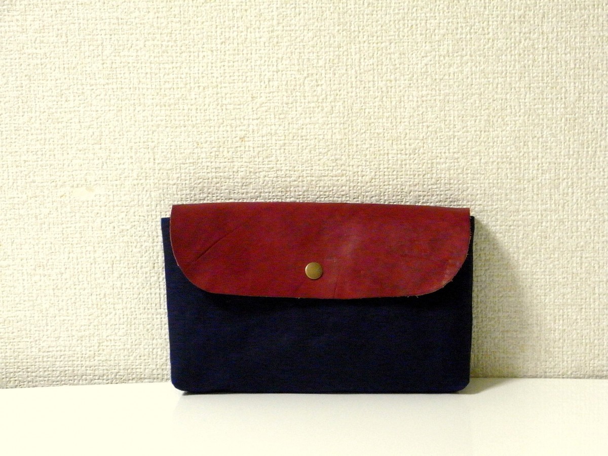 帆布 本革ポーチ Navy Red Iichi ハンドメイド クラフト作品 手仕事品の通販