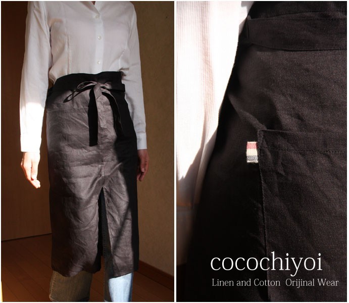 リネンカフェエプロンブラック 春夏物 Iichi ハンドメイド クラフト作品 手仕事品の通販