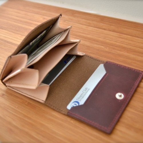 Smooth Short Wallet バーガンティ 受注製作 Iichi ハンドメイド クラフト作品 手仕事品の通販