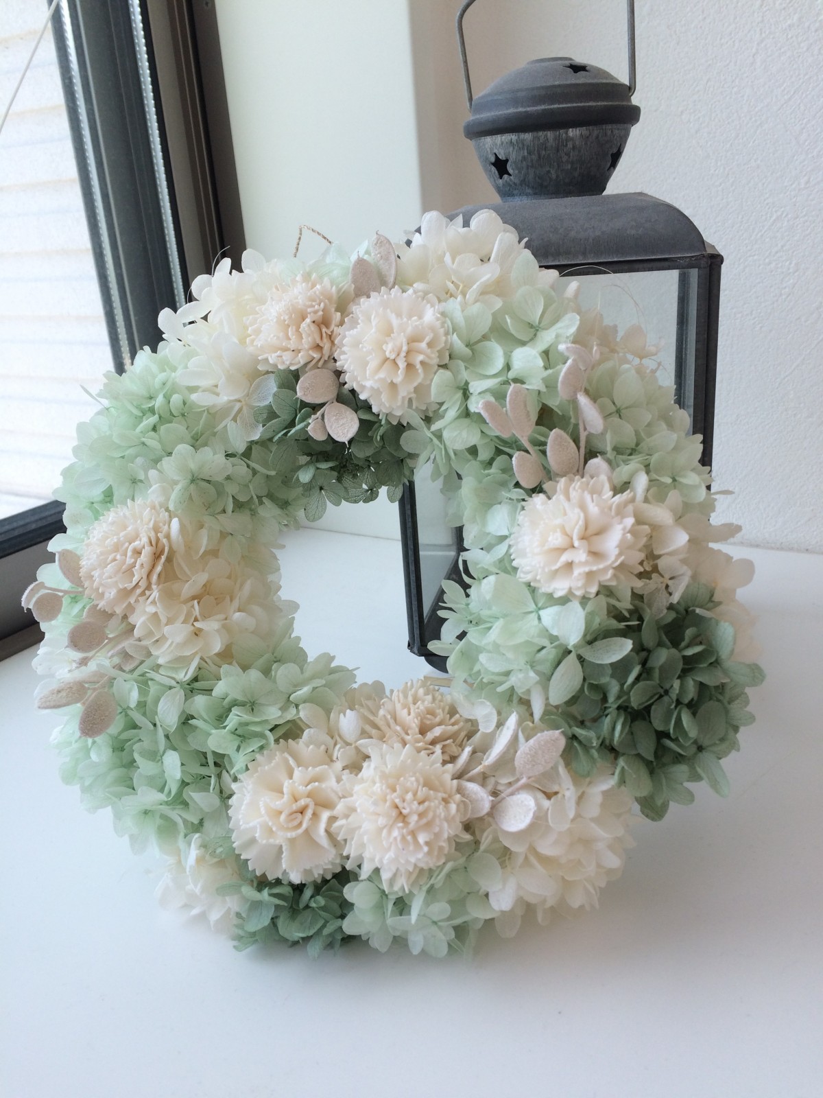 ミントグリーン ホワイト アジサイリース Iichi ハンドメイド クラフト作品 手仕事品の通販