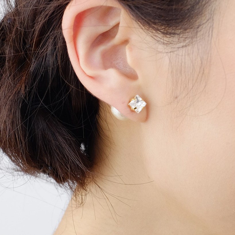 3way／12mmバックパールキャッチ◇スクエアクリスタルピアス<p_75