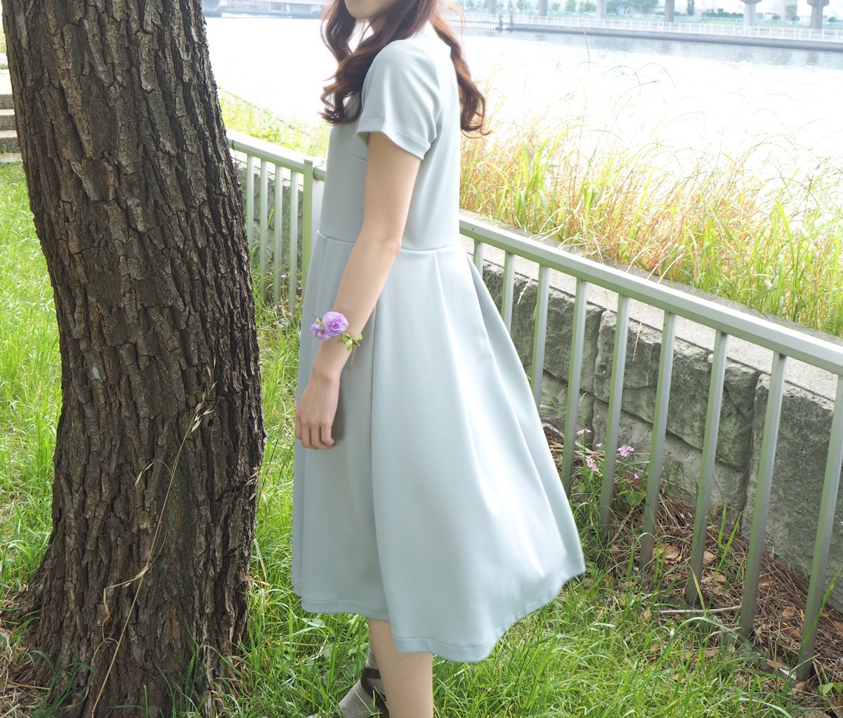 アーミッシュ風シンプルワンピース 半そで ワッフル素材水色グレーm Iichi ハンドメイド クラフト作品 手仕事品の通販