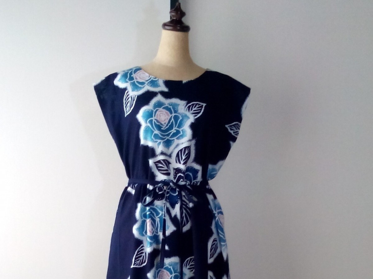 浴衣リメイク ウエストギャザーワンピース ブルーローズ Iichi ハンドメイド クラフト作品 手仕事品の通販
