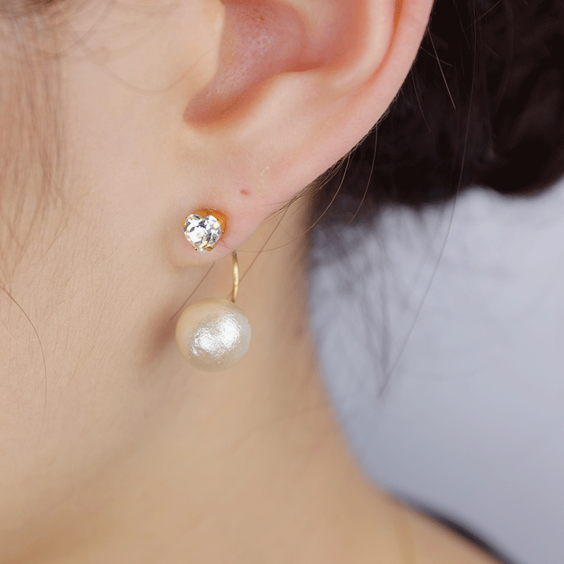 P 63 2way ハートスワロ ぶらさがりコットンパールバックキャッチピアス Iichi ハンドメイド クラフト作品 手仕事品の通販