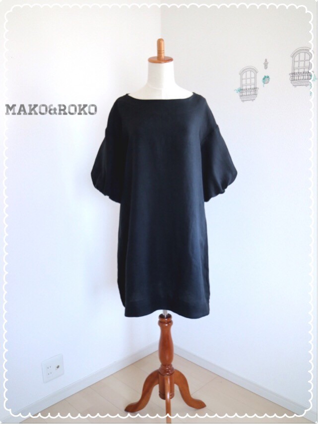 新色 ブラック ポケット付きひんやりフレンチリネン100 バルーンスリーブワンピース Iichi ハンドメイド クラフト作品 手仕事品の通販