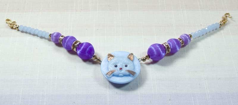 チェコボタン帯留兼羽織紐 青猫 Iichi ハンドメイド クラフト作品 手仕事品の通販