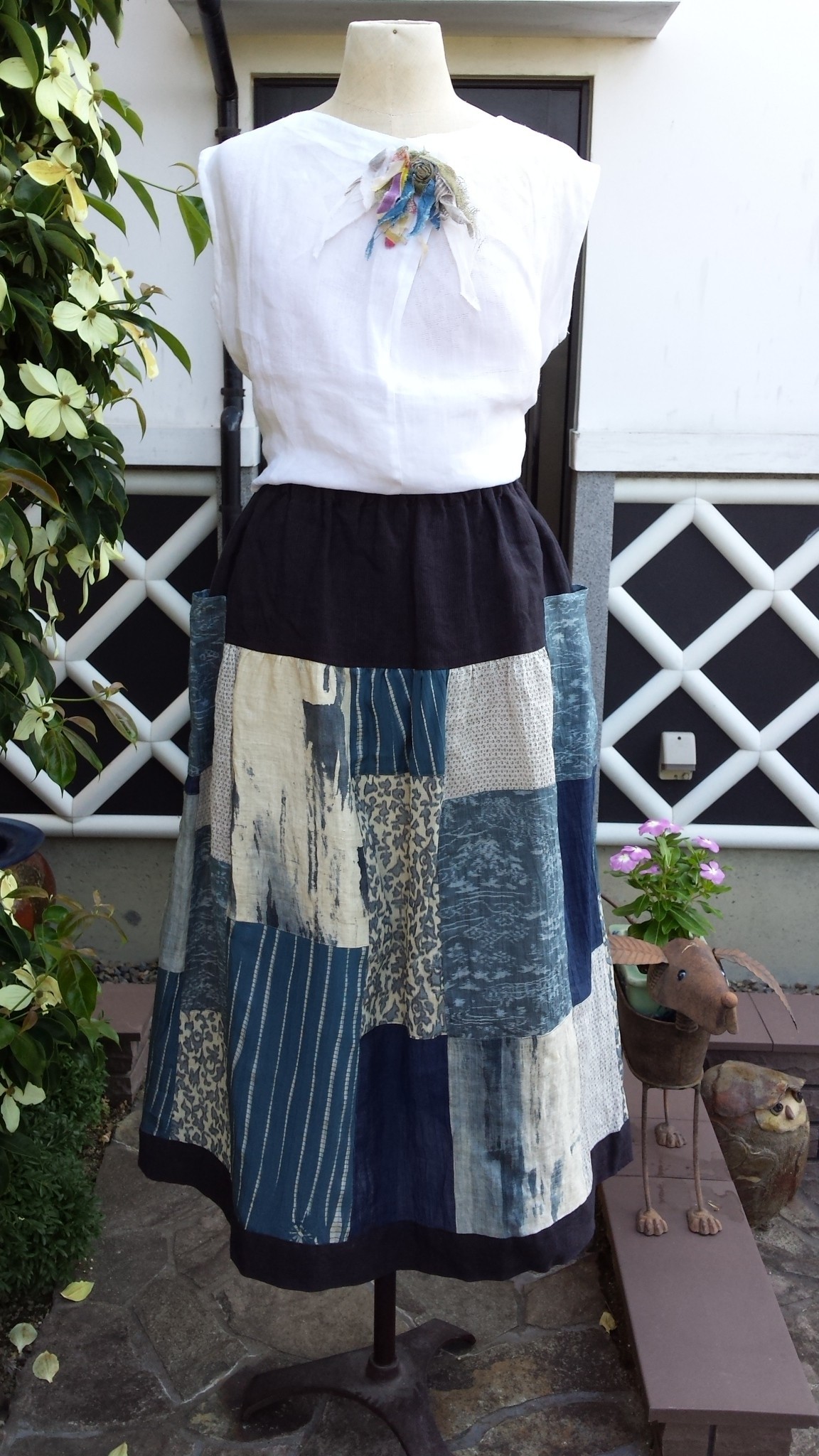着物リメイク 古布 手作り 小地谷 パッチワーク スカート | iichi 