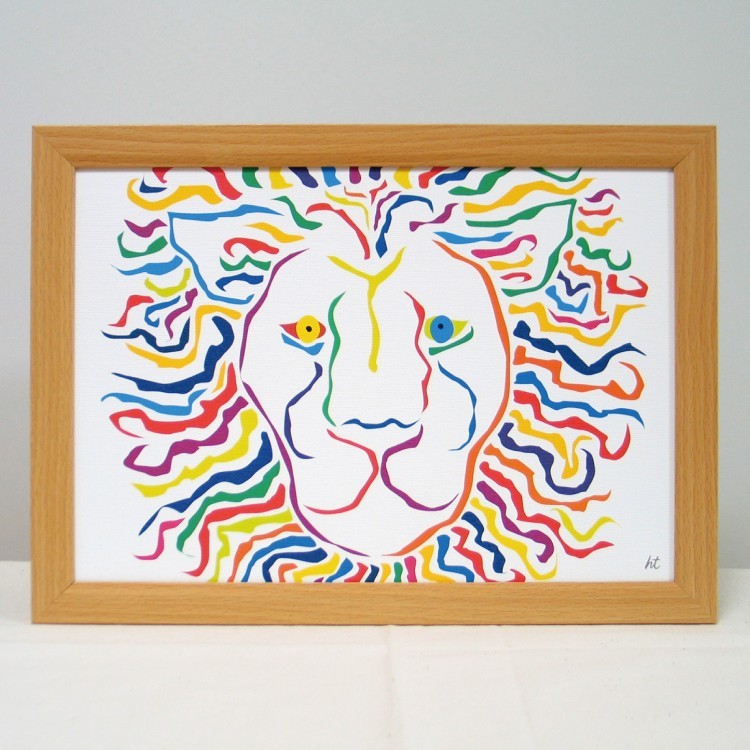 絵画 イラスト アート ライオン 獅子 Lion 白 A4 K02 Iichi