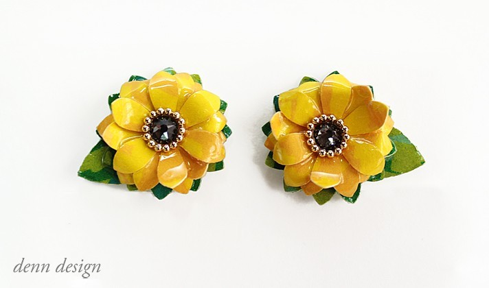 ポップで大人可愛いひまわりの花のピアス Iichi ハンドメイド クラフト作品 手仕事品の通販