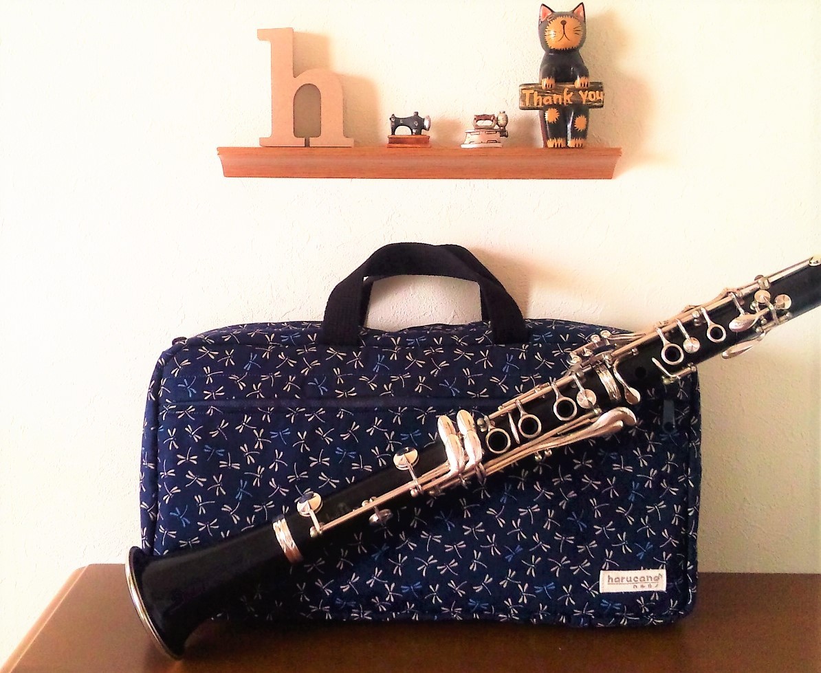 クランポン用 手作りクラリネットケースカバー 和調プリントとんぼ柄紺色 Iichi ハンドメイド クラフト作品 手仕事品の通販