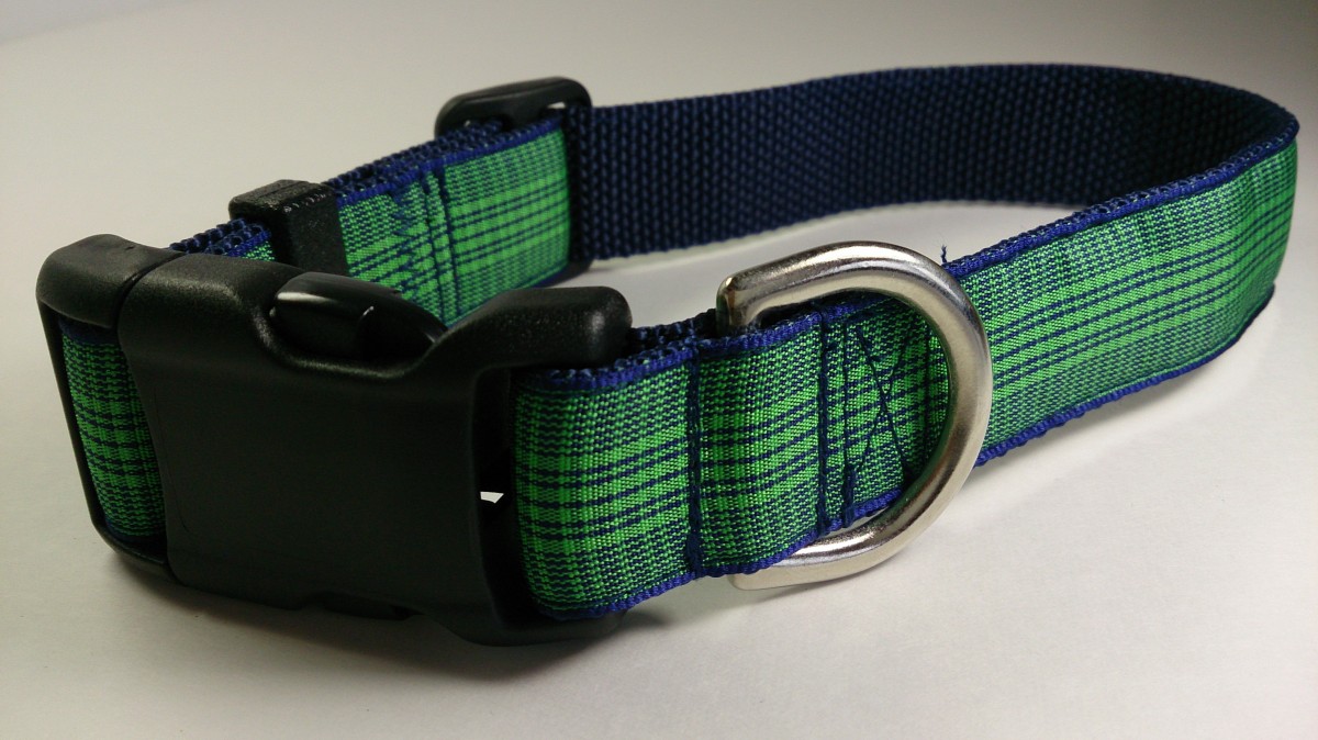犬の首輪 中型犬 大型犬 チェック柄 グリーンｘ紺系 Iichi ハンドメイド クラフト作品 手仕事品の通販