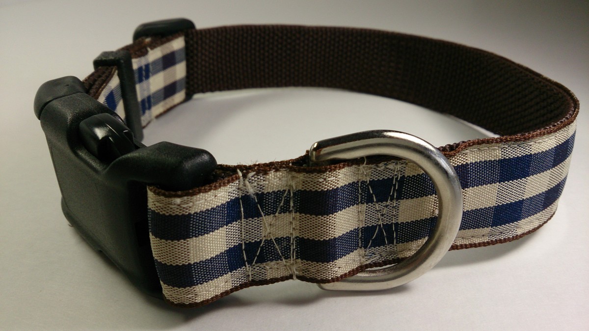 犬の首輪 中型犬 大型犬 チェック柄 紺色ｘﾍﾞｰｼﾞｭ系 Iichi ハンドメイド クラフト作品 手仕事品の通販