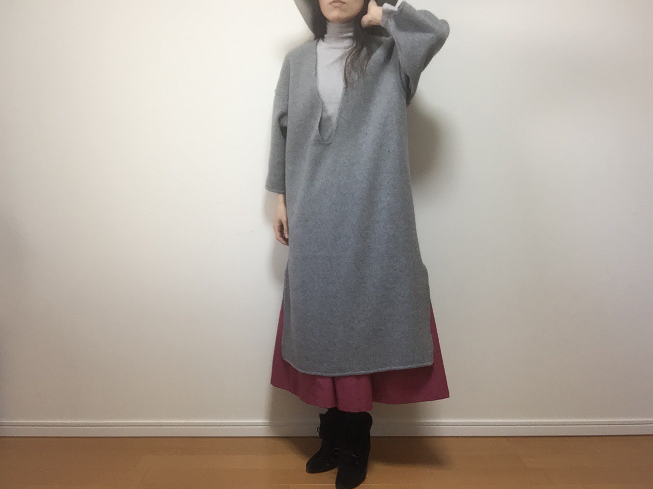 送料無料 リバーシブルウールロングニットワンピース チャコール グレー Iichi ハンドメイド クラフト作品 手仕事品の通販