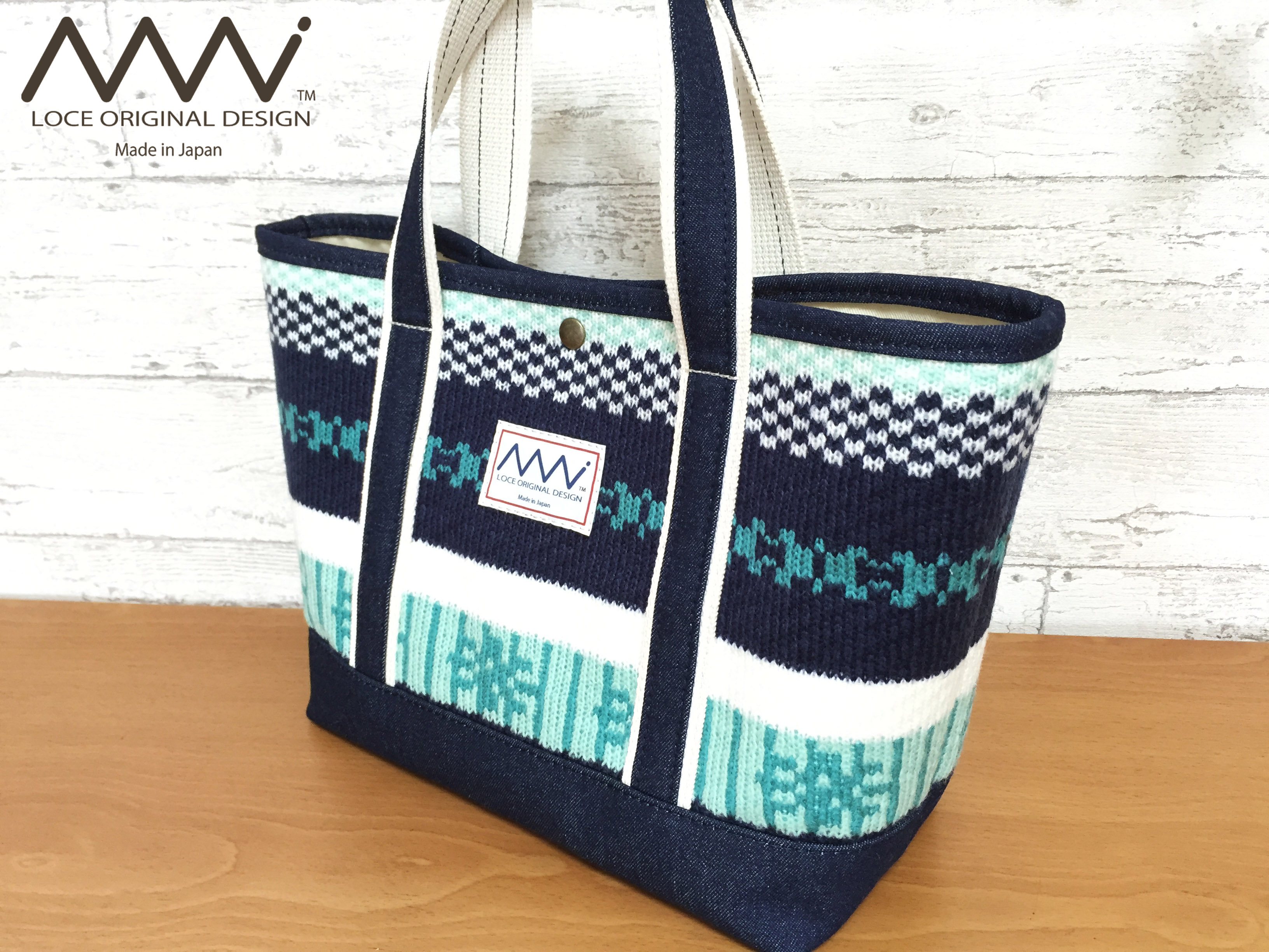 冬トート ネイティブ柄 のニットxデニムのトートバッグ Iichi ハンドメイド クラフト作品 手仕事品の通販
