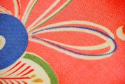 ｍ0003　手鞠・扇子紋様子供着物ハギレ☆古布・古裂/型染め/絞り/錦紗縮緬