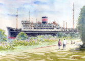 水彩画原画 氷川丸 7・横浜山下公園 ＃658 | iichi 日々の暮らし