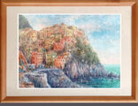 水彩画原画「マナローラ・イタリア」＃664 水彩画原画 断崖に立つマナローナの街・イタリア ＃664 | iichi