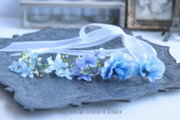 水色の薔薇とスイートピーのヘッドドレス ウェディング 髪飾り