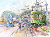 オーダーペイント　水彩画　エビネ 水彩画 江ノ電と江ノ島 | C.Nagata Gallery