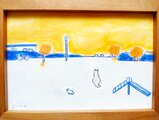 受注制作【原画・水彩画】 「夕焼け空」※木製額縁入り（2Lサイズ）犬
