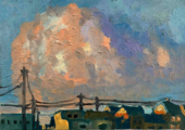 原画 油彩「朝の風景 2026613」絵画・サムホールサイズ （16×23