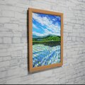 油絵 絵画【初夏の水鏡】手描き原画 風景画 新緑 田んぼ 青空 アート 額付き 油彩画 原画】初夏の水鏡 〜きらめく青空と水田〜 A4絵画 田舎の風景