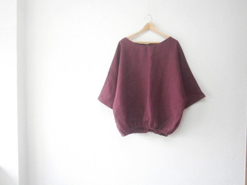 ★en-enフランスリネン・キモノスリーブ・　バーガンディ色　1682