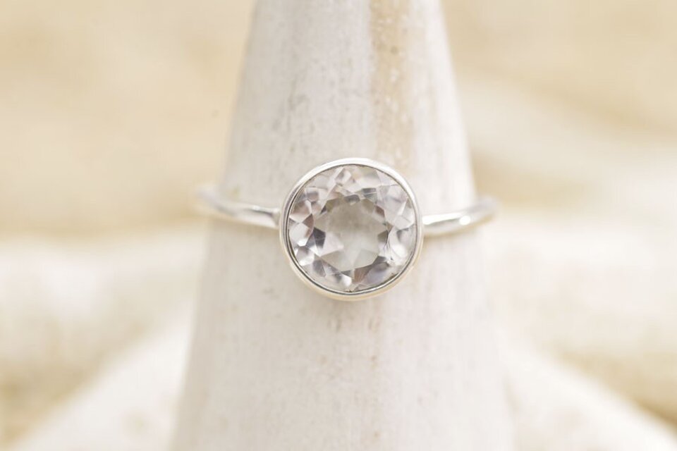 ホワイトトパーズの一粒シルバーリング