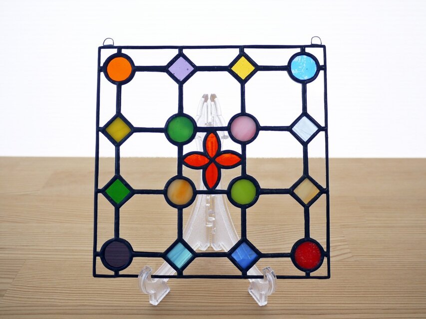 ステンドグラス ミニパネル ドットA赤 15cm