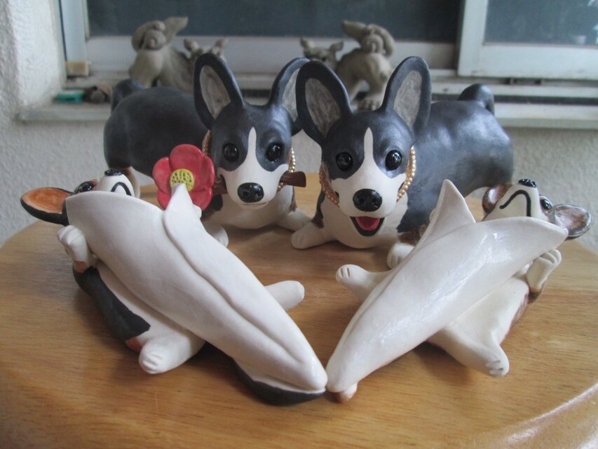 ＊ご予約品＊阿吽コーギー&吊るし型花器