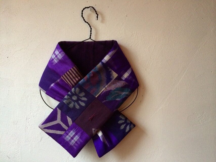 銘仙×別珍の小さな襟巻きNo.120（紫）ネックウォーマー プチマフラー