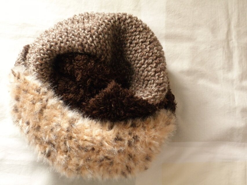 一点物３色スヌード　茶系アニマルＣ　茶ファー