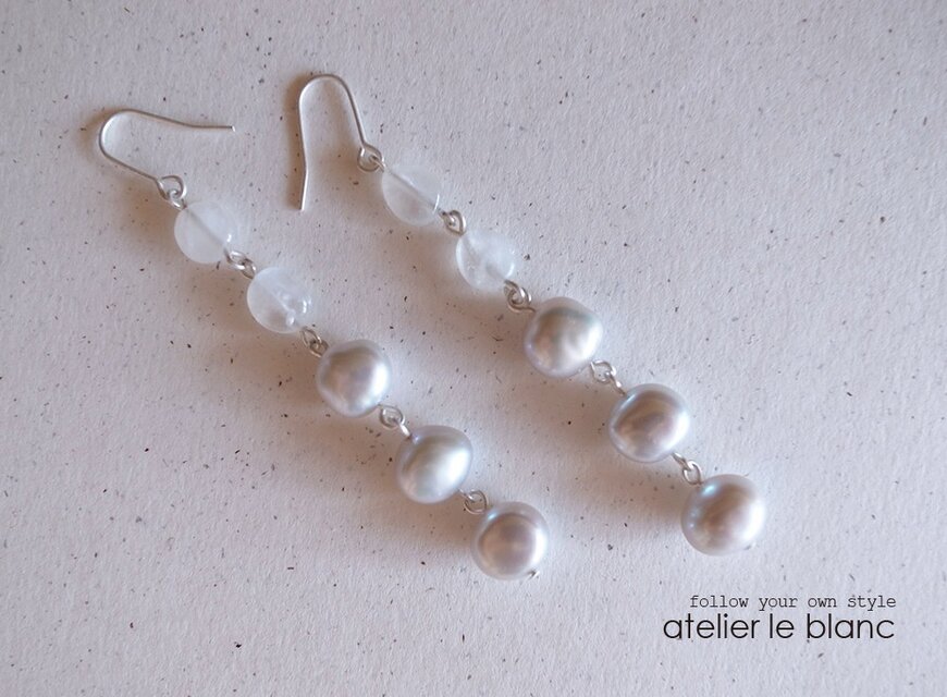 月下美人～ケシパールとムーンストーンのロングピアス～