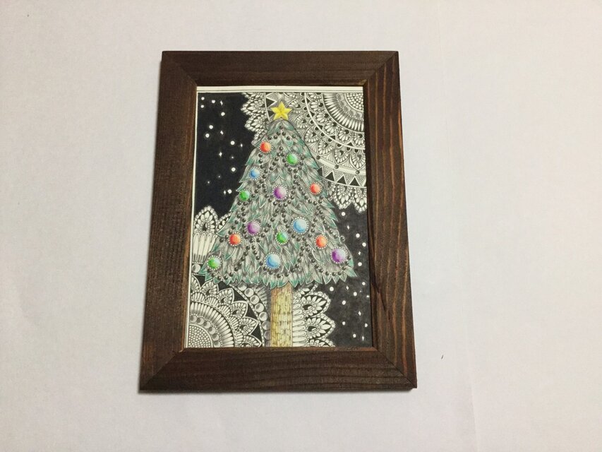 ボールペンアート クリスマスツリー 額装付き 百貨店作家 Xmasツリー
