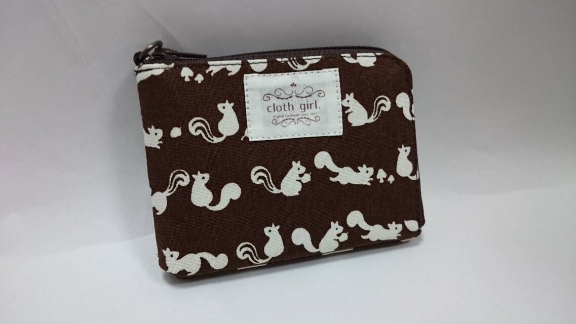 L字ファスナーミニお財布◆リス×おおきなドット・ブラウン