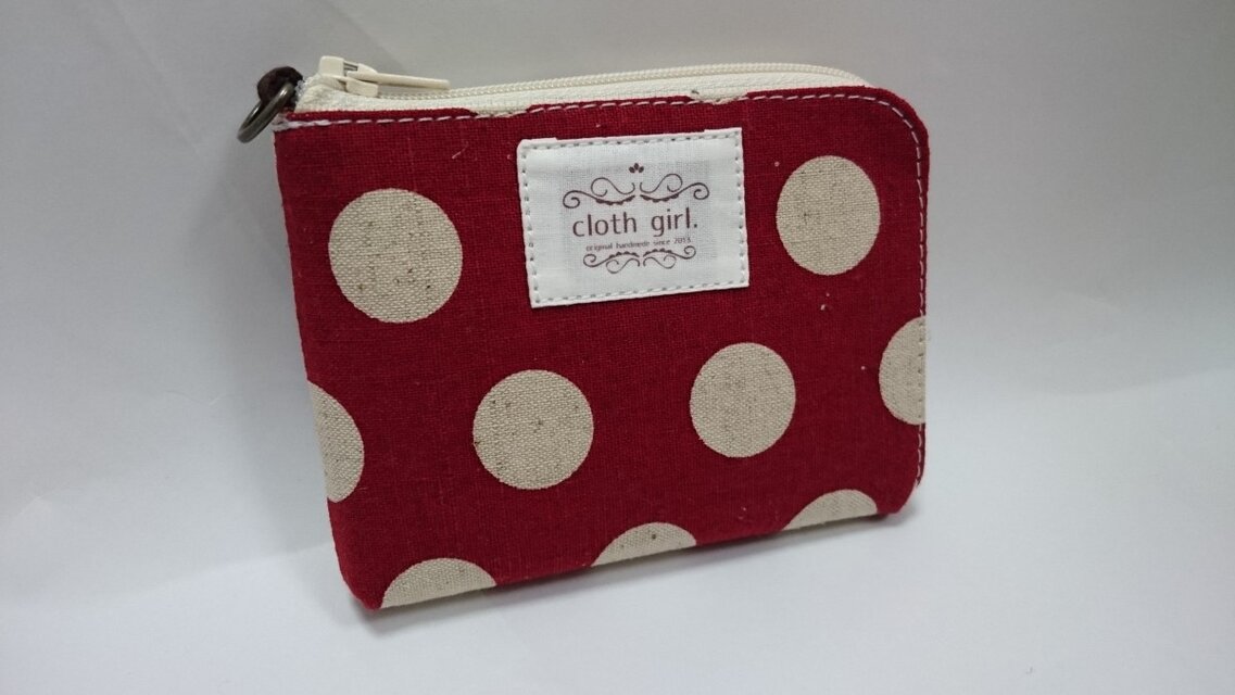 L字ファスナーミニお財布◆赤い水玉