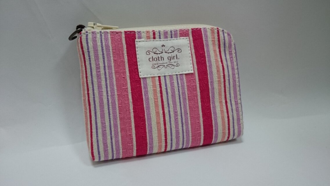 L字ファスナーミニお財布◆ピンク×ストライプ