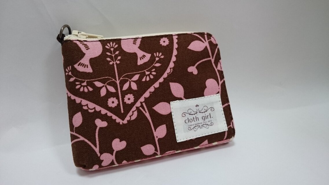 L字ファスナーミニお財布◆ピンクバード×ピンクドット