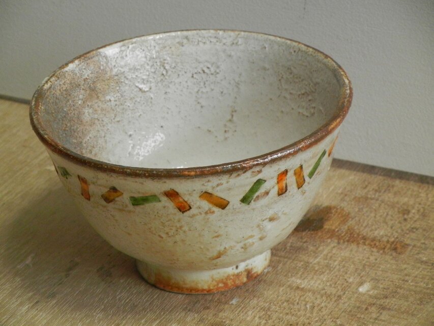 百色（ももいろ）象嵌　めし碗 　短冊縁取り