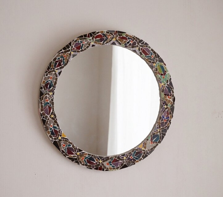 モザイク壁掛けミラー大・ヒイラギ・リース（ウォールミラー　大）