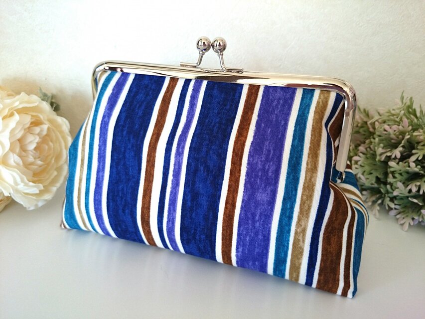 ◆【売り切れ】【再販6】ストライプのがま口ポーチ*ポール・スミス風*メンズにも*バレンタイン*プレゼントや旅行にも◆