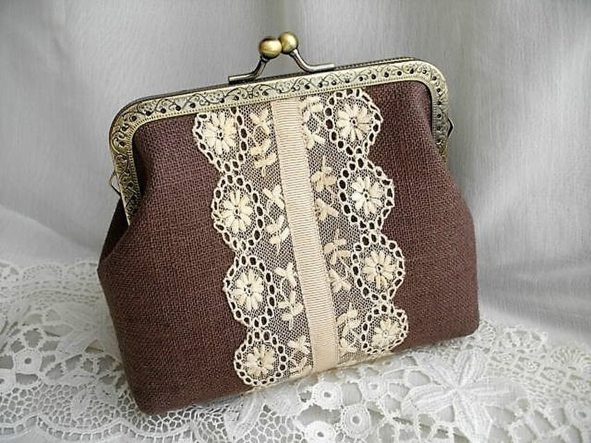 アンティークレース&モカリネンがま口角12