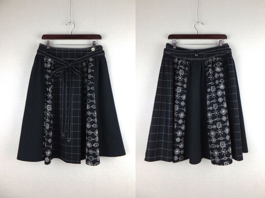【美品】刺繍ウール ラップスカート 一点物 ブラック